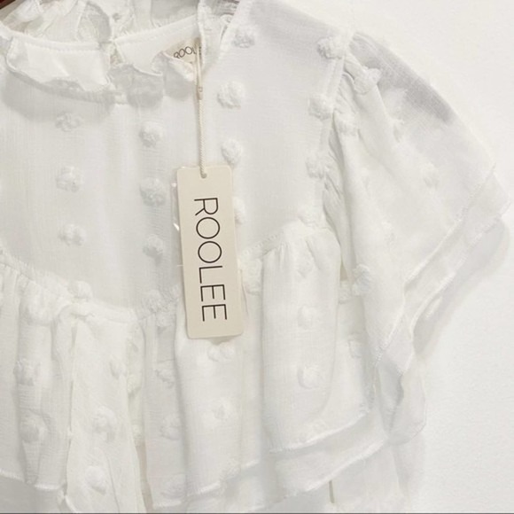 ROOLEE NWT White Ruffle Polka Dot Cap Sleeve Blouse Shirt M - Picture 5 of 11